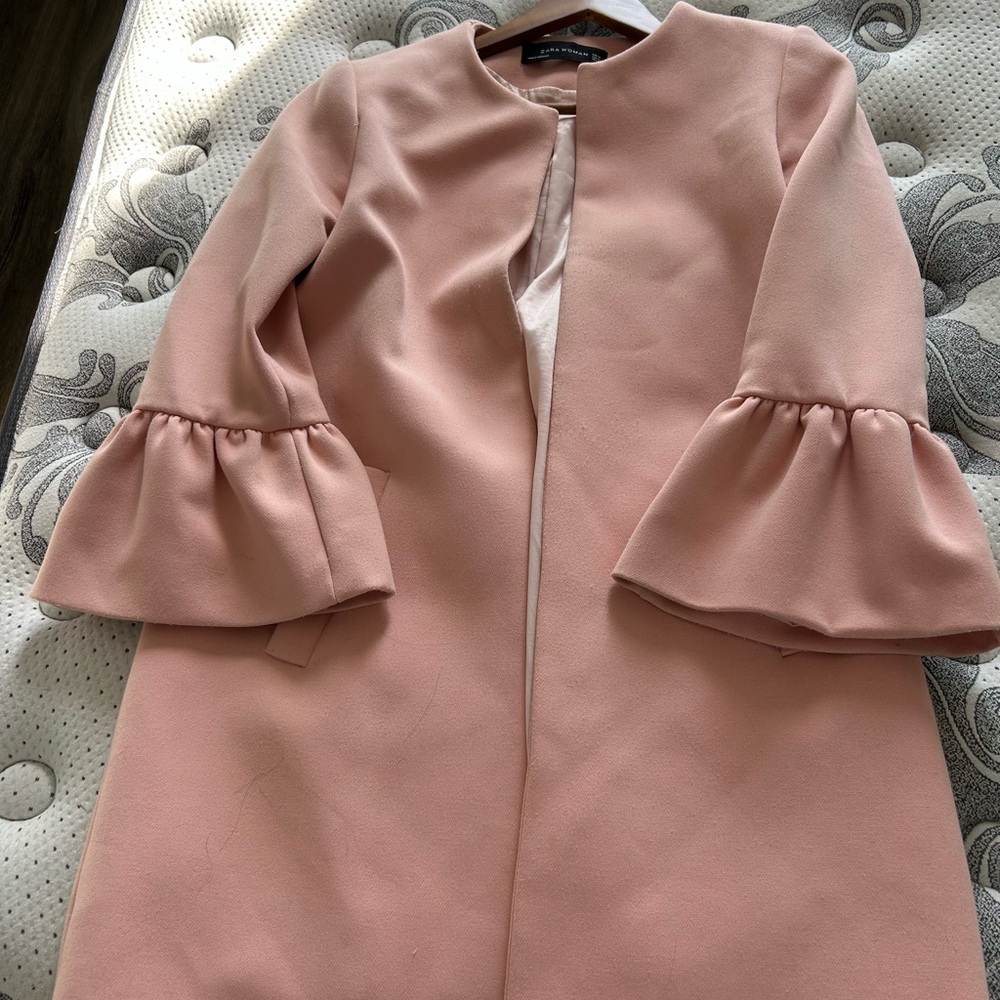 Zara Pink Ruffle Sleeve Coat